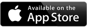 Apple's "available on the app store" badge with white apple logo on a reflective black background.
